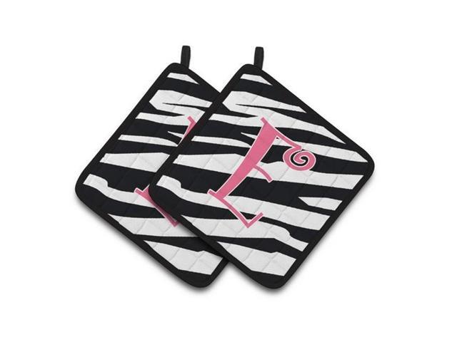 Carolines Treasures CJ1037-EPTHD Monogram Initial E Zebra Stripe & Pink Pair of Pot Holders 75 x 3 x 75 in