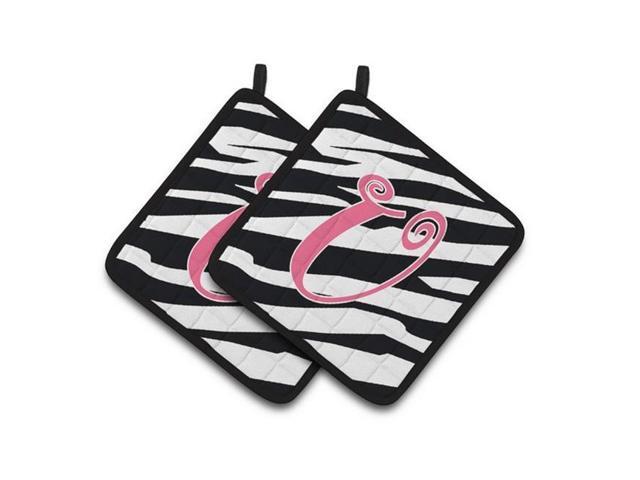 Carolines Treasures CJ1037-UPTHD Monogram Initial U Zebra Stripe & Pink Pair of Pot Holders 75 x 3 x 75 in