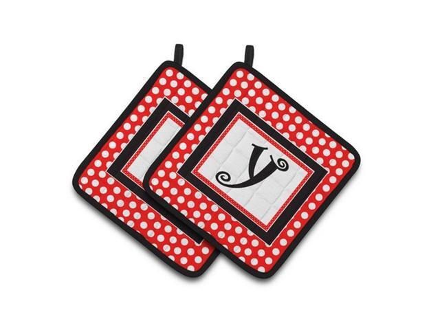 Carolines Treasures CJ1012-YPTHD Monogram - Initial Y Red Black Polka Dots Pair of Pot Holders 75 x 3 x 75 in