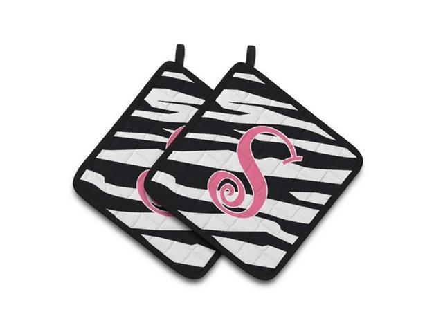 Carolines Treasures CJ1037-SPTHD Monogram Initial S Zebra Stripe & Pink Pair of Pot Holders 75 x 3 x 75 in