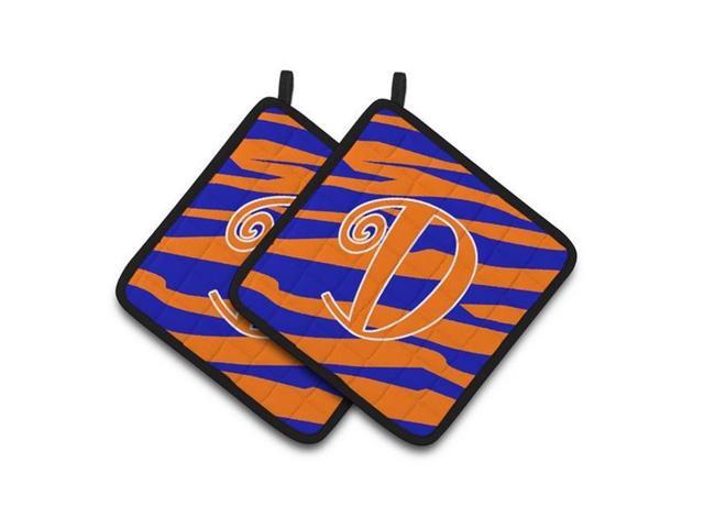 Carolines Treasures CJ1036-DPTHD Monogram Initial D Tiger Stripe Blue & Orange Pair of Pot Holders 75 x 3 x 75 in