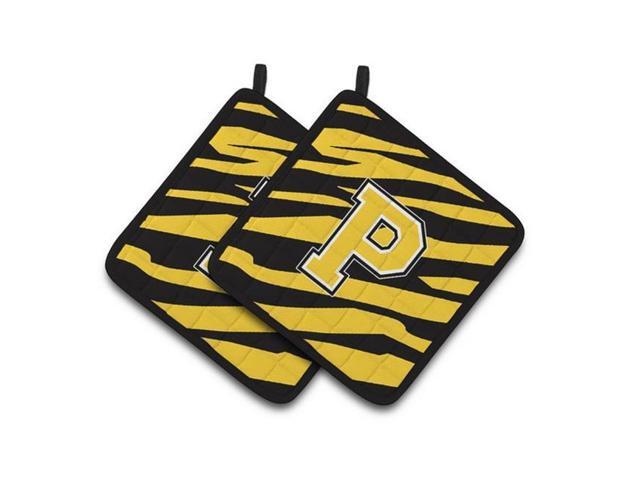 Carolines Treasures CJ1026-PPTHD Monogram Initial P Tiger Stripe - Black Gold Pair of Pot Holders 75 x 3 x 75 in