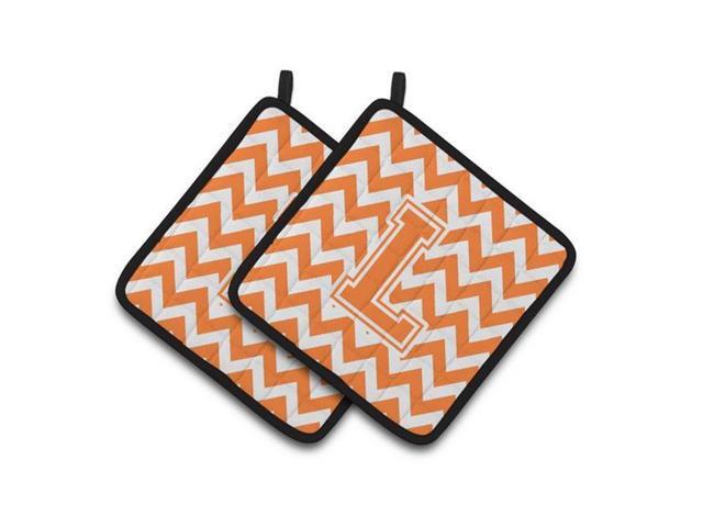 Carolines Treasures CJ1046-LPTHD Letter L Chevron Orange & White Pair of Pot Holders 75 x 3 x 75 in