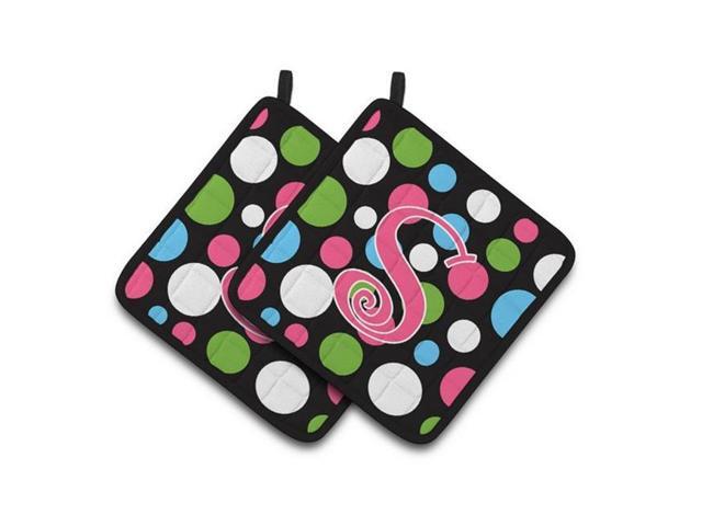 Carolines Treasures CJ1038-SPTHD Monogram Initial S Polkadots & Pink Pair of Pot Holders 75 x 3 x 75 in