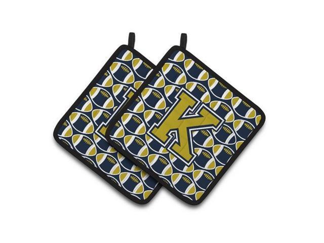 Carolines Treasures CJ1074-KPTHD Letter K Football Blue & Gold Pair of Pot Holders 75 x 3 x 75 in