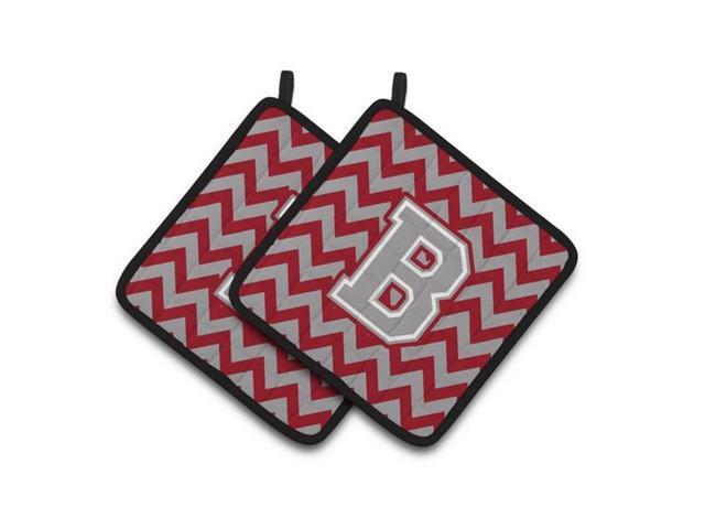 Carolines Treasures CJ1043-BPTHD Letter B Chevron Crimson & Grey Pair of Pot Holders 75 x 3 x 75 in
