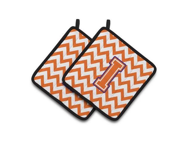 Carolines Treasures CJ1062-IPTHD Letter I Chevron Orange & Regalia Pair of Pot Holders 75 x 3 x 75 in