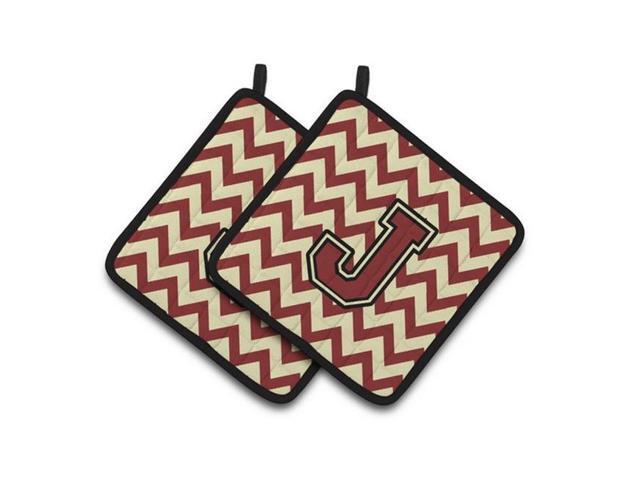 Carolines Treasures CJ1061-JPTHD Letter J Chevron Maroon & Gold Pair of Pot Holders 75 x 3 x 75 in
