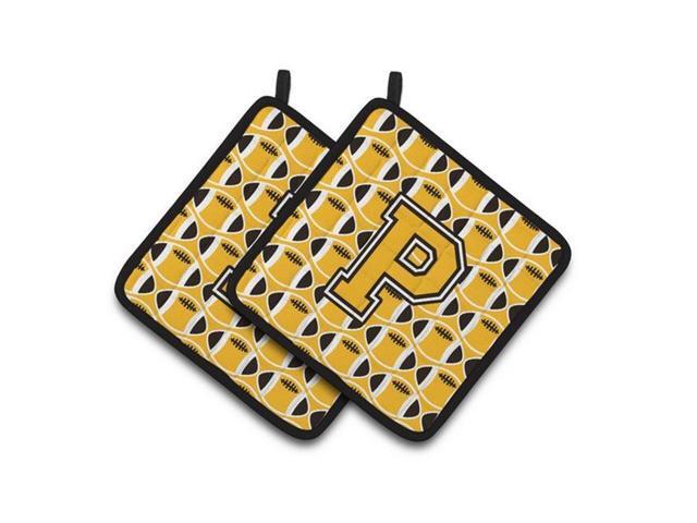 Carolines Treasures CJ1080-PPTHD Letter P Football Black Old Gold & White Pair of Pot Holders 75 x 3 x 75 in