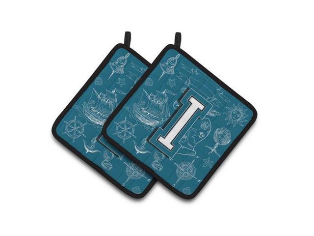Carolines Treasures CJ2014-IPTHD Letter I Sea Doodles Initial Alphabet Pair of Pot Holders 75 x 3 x 75 in