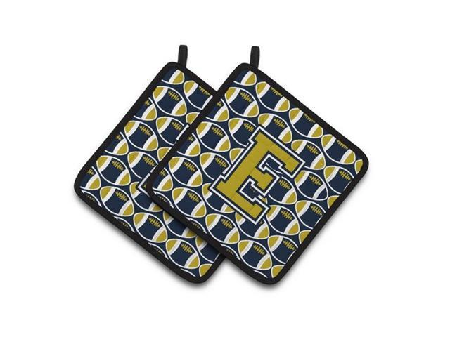 Carolines Treasures CJ1074-EPTHD Letter E Football Blue & Gold Pair of Pot Holders 75 x 3 x 75 in