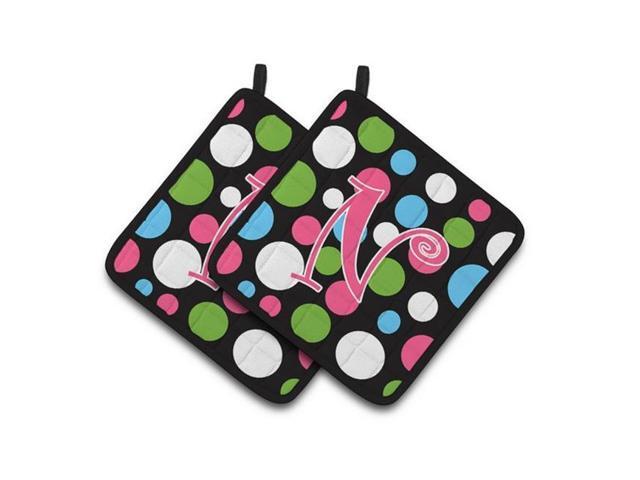 Carolines Treasures CJ1038-NPTHD Monogram Initial N Polkadots & Pink Pair of Pot Holders 75 x 3 x 75 in