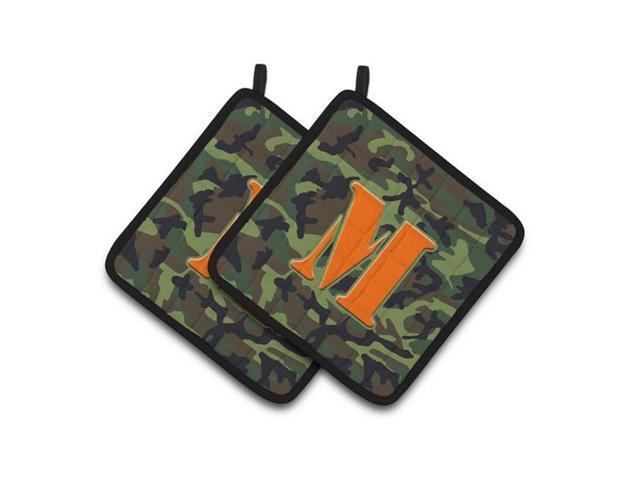 Carolines Treasures CJ1030-MPTHD Letter M Monogram - Camo Green Pair of Pot Holders 75 x 3 x 75 in