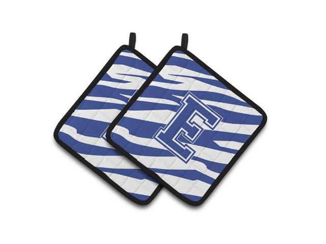 Carolines Treasures CJ1034-EPTHD Monogram Initial E Tiger Stripe Blue & White Pair of Pot Holders 75 x 3 x 75 in