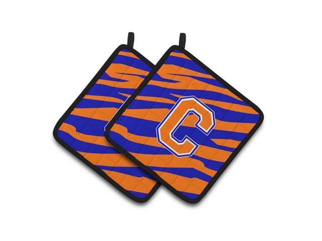 Carolines Treasures CJ1023-CPTHD Monogram Initial C Tiger Stripe - Blue Orange Pair of Pot Holders 75 x 3 x 75 in