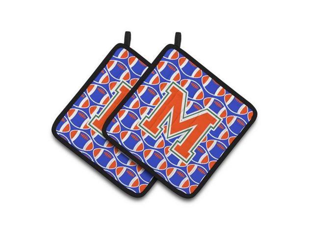 Carolines Treasures CJ1083-MPTHD Letter M Football Green Blue & Orange Pair of Pot Holders 75 x 3 x 75 in
