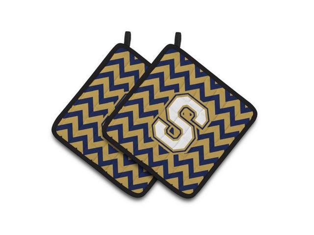 Carolines Treasures CJ1057-SPTHD Letter S Chevron Navy Blue & Gold Pair of Pot Holders 75 x 3 x 75 in