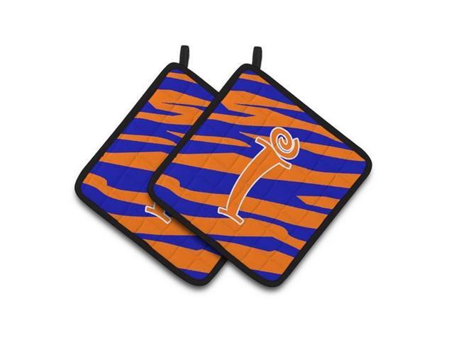 Carolines Treasures CJ1036-IPTHD Monogram Initial I Tiger Stripe Blue & Orange Pair of Pot Holders 75 x 3 x 75 in