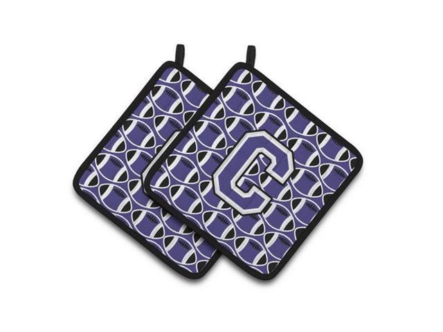 Carolines Treasures CJ1068-CPTHD Letter C Football Purple & White Pair of Pot Holders 75 x 3 x 75 in