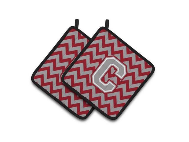 Carolines Treasures CJ1043-CPTHD Letter C Chevron Crimson & Grey Pair of Pot Holders 75 x 3 x 75 in
