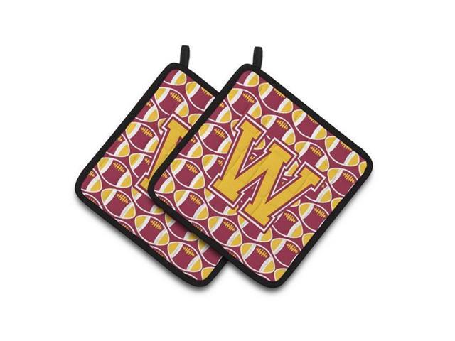 Carolines Treasures CJ1081-WPTHD Letter W Football Maroon & Gold Pair of Pot Holders 75 x 3 x 75 in