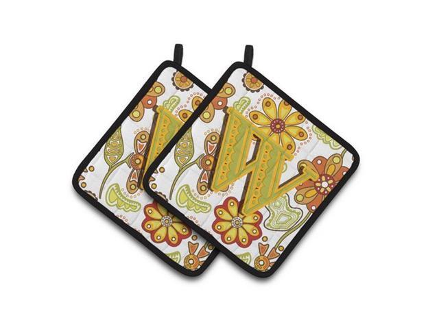 Carolines Treasures CJ2003-WPTHD Letter W Floral Mustard & Green Pair of Pot Holders 75 x 3 x 75 in