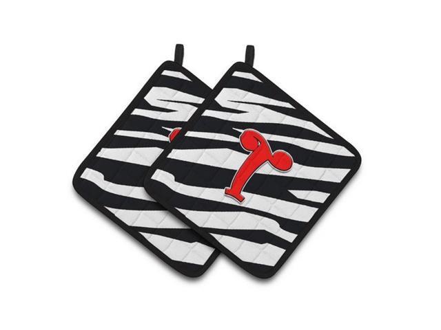 Carolines Treasures CJ1024-TPTHD Monogram Initial T Zebra Red Pair of Pot Holders 75 x 3 x 75 in