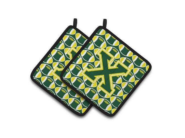 Carolines Treasures CJ1075-XPTHD Letter X Football Green & Yellow Pair of Pot Holders 75 x 3 x 75 in