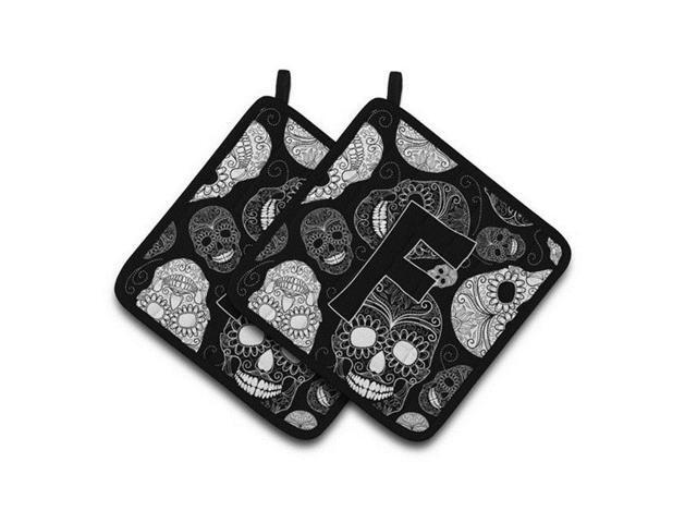 Carolines Treasures CJ2008-FPTHD Letter F Day of the Dead Skulls Black Pair of Pot Holders 75 x 3 x 75 in