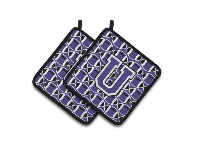 Carolines Treasures CJ1068-UPTHD Letter U Football Purple & White Pair of Pot Holders 75 x 3 x 75 in