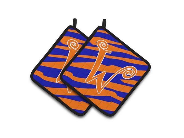 Carolines Treasures CJ1036-WPTHD Monogram Initial W Tiger Stripe Blue & Orange Pair of Pot Holders 75 x 3 x 75 in