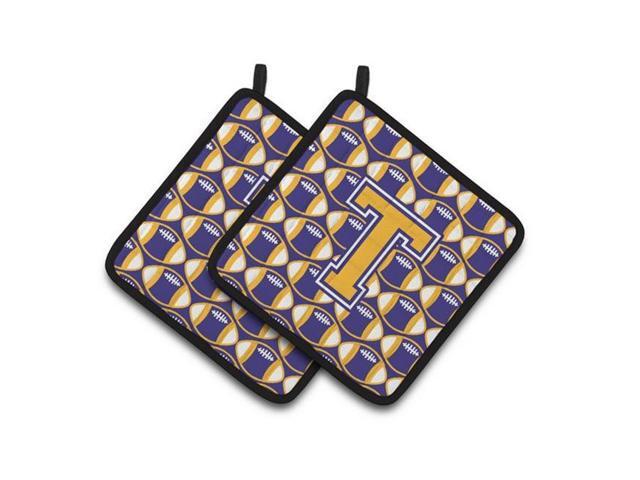 Carolines Treasures CJ1064-TPTHD Letter T Football Purple & Gold Pair of Pot Holders 75 x 3 x 75 in