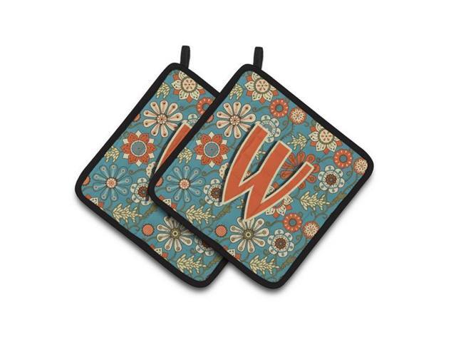 Carolines Treasures CJ2012-WPTHD Letter W Flowers Retro Blue Pair of Pot Holders 75 x 3 x 75 in