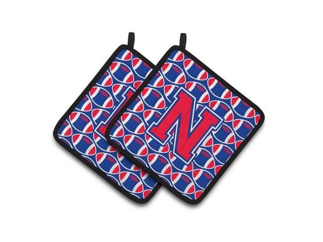 Carolines Treasures CJ1076-NPTHD Letter N Football Harvard Crimson & Yale Blue Pair of Pot Holders 75 x 3 x 75 in