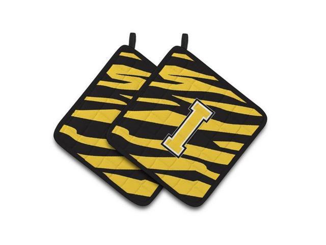 Carolines Treasures CJ1026-IPTHD Monogram Initial I Tiger Stripe - Black Gold Pair of Pot Holders 75 x 3 x 75 in