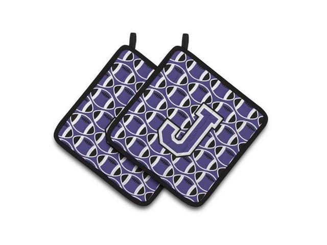 Carolines Treasures CJ1068-JPTHD Letter J Football Purple & White Pair of Pot Holders 75 x 3 x 75 in