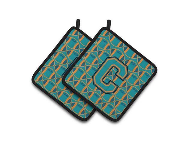 Carolines Treasures CJ1063-CPTHD Letter C Football Aqua Orange & Marine Blue Pair of Pot Holders 75 x 3 x 75 in