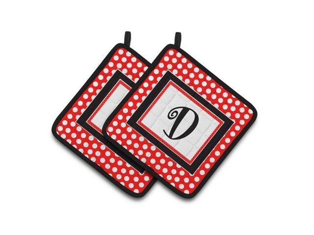 Carolines Treasures CJ1012-DPTHD Letter D Initial Monogram Red Black Polka Dots Pair of Pot Holders 75 x 3 x 75 in