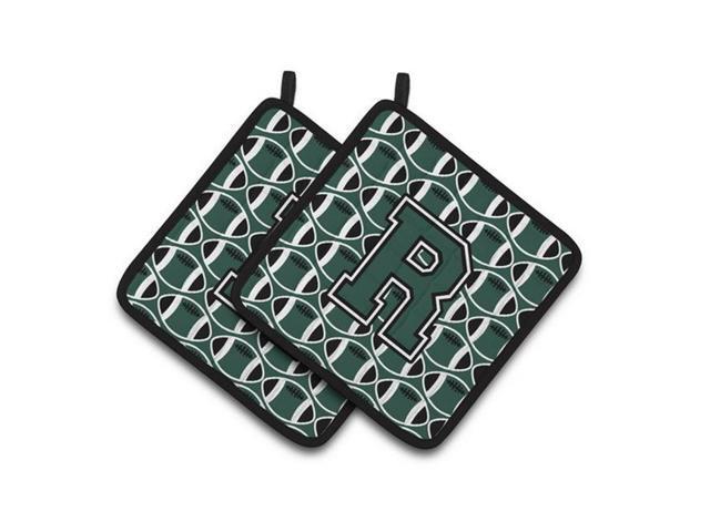Carolines Treasures CJ1071-RPTHD Letter R Football Green & White Pair of Pot Holders 75 x 3 x 75 in