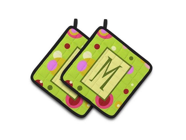 Carolines Treasures CJ1010-MPTHD Letter M Monogram - Lime Green Pair of Pot Holders 75 x 3 x 75 in