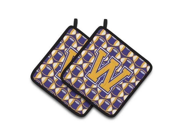 Carolines Treasures CJ1064-WPTHD Letter W Football Purple & Gold Pair of Pot Holders 75 x 3 x 75 in