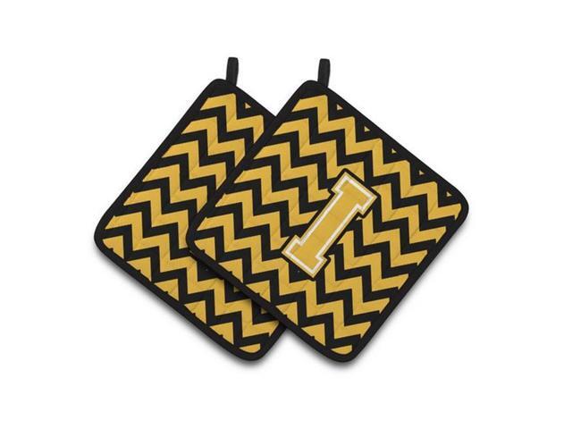 Carolines Treasures CJ1053-IPTHD Letter I Chevron Black & Gold Pair of Pot Holders 75 x 3 x 75 in