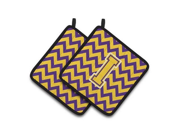 Carolines Treasures CJ1041-IPTHD Letter I Chevron Purple & Gold Pair of Pot Holders 75 x 3 x 75 in