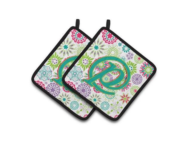Carolines Treasures CJ2011-PPTHD Letter P Flowers Pink Teal Green Initial Pair of Pot Holders 75 x 3 x 75 in