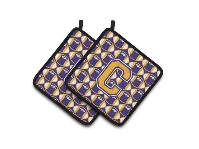 Carolines Treasures CJ1064-CPTHD Letter C Football Purple & Gold Pair of Pot Holders 75 x 3 x 75 in