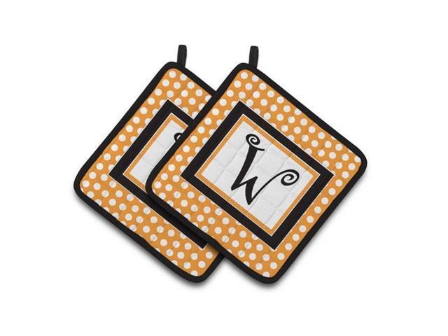 Carolines Treasures CJ1033-WPTHD Monogram Initial W Orange Polkadots Pair of Pot Holders 75 x 3 x 75 in