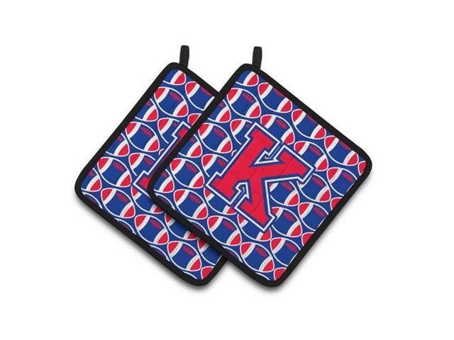 Carolines Treasures CJ1076-KPTHD Letter K Football Harvard Crimson & Yale Blue Pair of Pot Holders 75 x 3 x 75 in