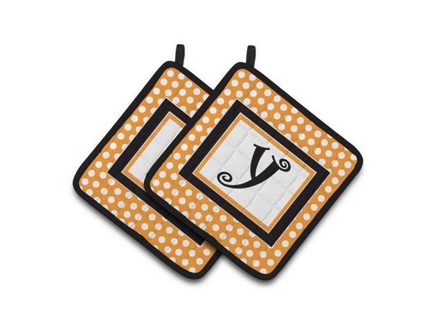 Carolines Treasures CJ1033-YPTHD Monogram Initial Y Orange Polkadots Pair of Pot Holders 75 x 3 x 75 in