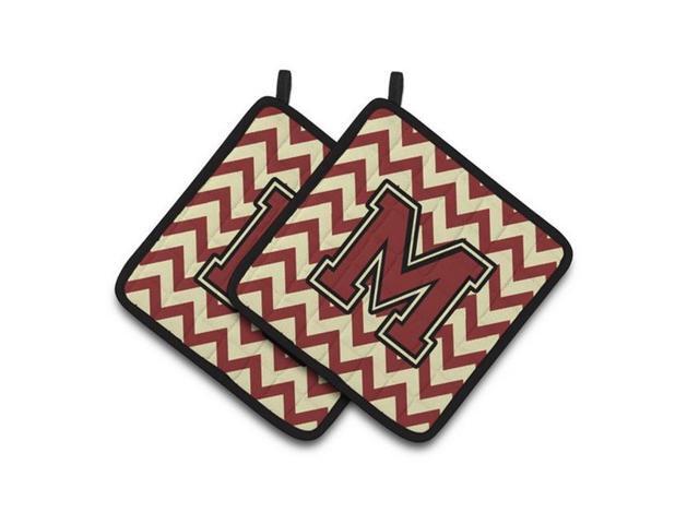 Carolines Treasures CJ1061-MPTHD Letter M Chevron Maroon & Gold Pair of Pot Holders 75 x 3 x 75 in