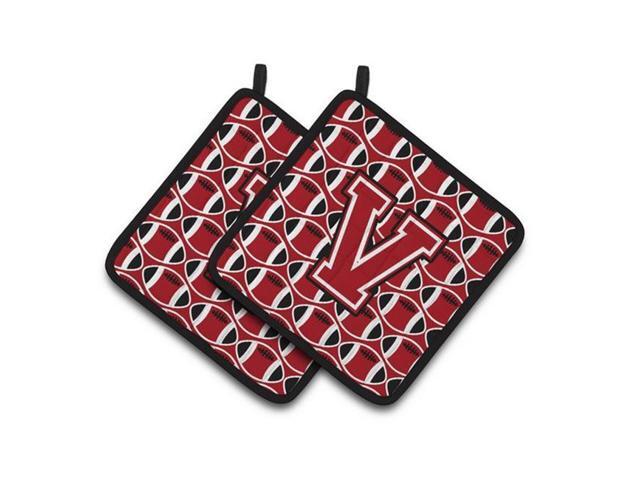 Carolines Treasures CJ1073-VPTHD Letter V Football Red Black & White Pair of Pot Holders 75 x 3 x 75 in